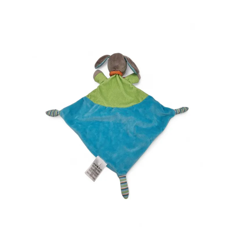 MOTS D'ENFANTS doudou plat chien bleu vert