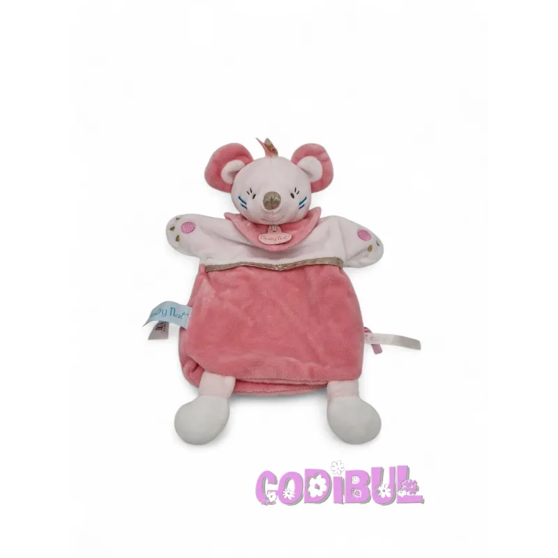 BABY NAT' doudou plat marionnette souris rose Tipioux