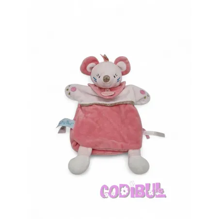 BABY NAT' doudou plat marionnette souris rose Tipioux