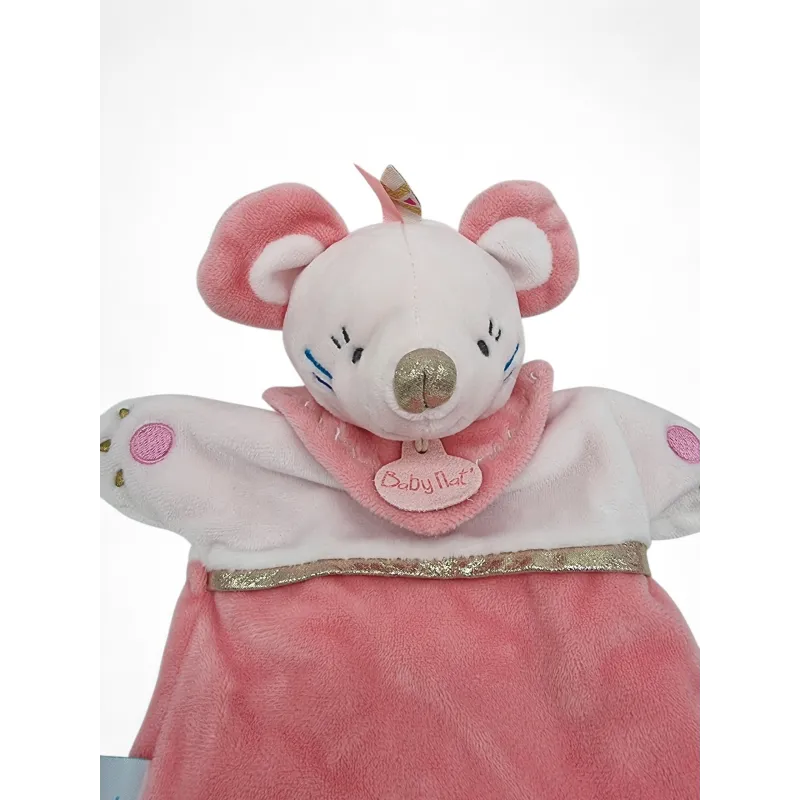 BABY NAT' doudou plat marionnette souris rose Tipioux