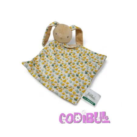 Klorane doudou plat lapin vert jaune fleurs