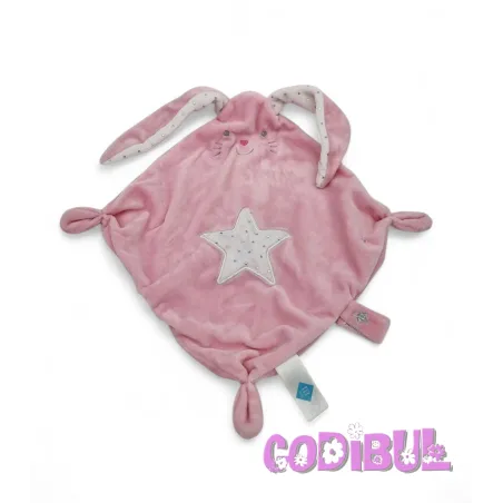 TEX BABY Doudou plat lapin rose étoile