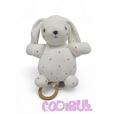 KIABI Simba doudou musical lapin blanc étoiles grises
