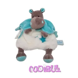 BABY NAT' doudou plat hippopotame bazile blanc bleu