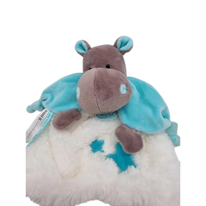 BABY NAT' doudou plat hippopotame bazile blanc bleu