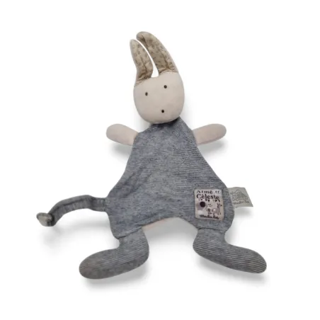 MOULIN ROTY Doudou plat lapin gris rayé bleu Aimée et Céleste