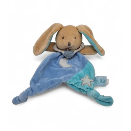 BABY NAT' Doudou plat luminescent lapin bleu étoile lune