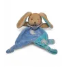 BABY NAT' Doudou plat luminescent lapin bleu étoile lune