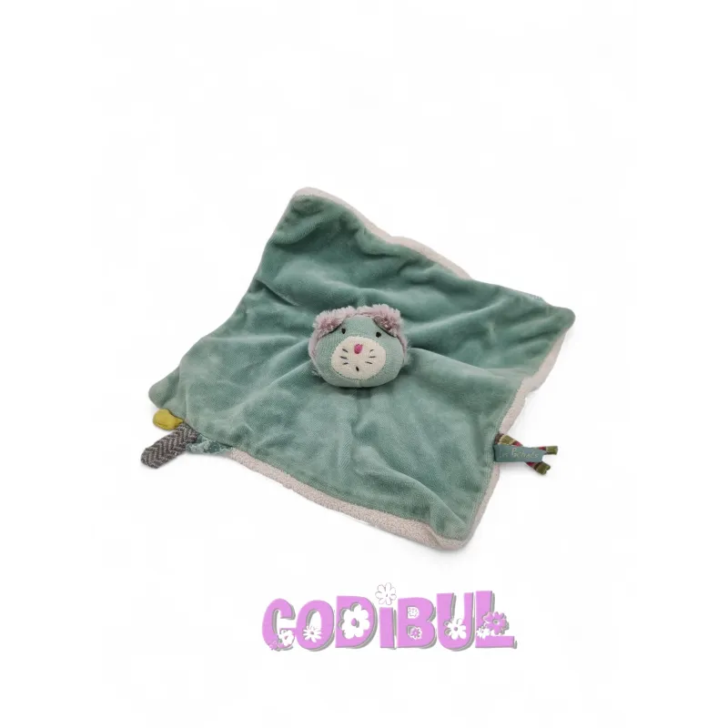 MOULIN ROTY Doudou plat Chat Minoucha vert