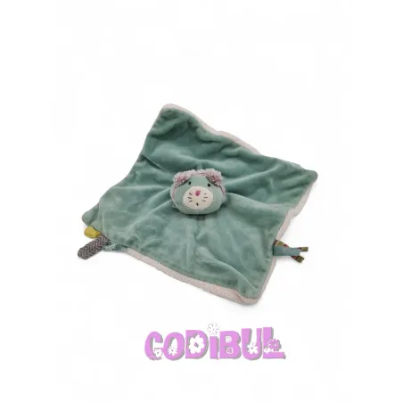 MOULIN ROTY Doudou plat Chat Minoucha vert