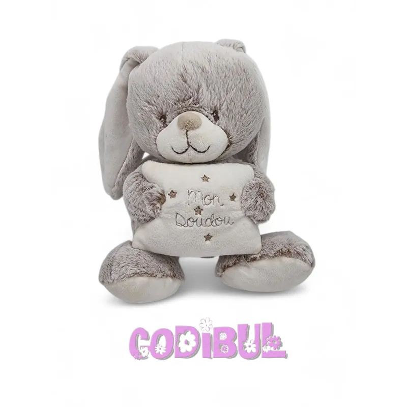 TEX BABY Doudou musical lapin gris mon doudou