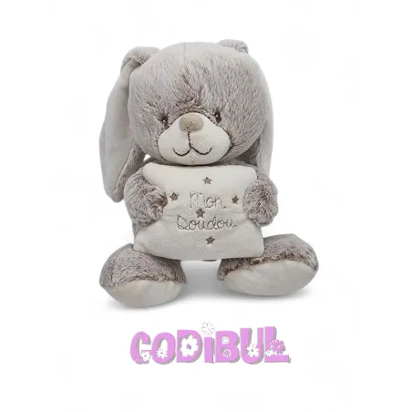 TEX BABY Doudou musical lapin gris mon doudou