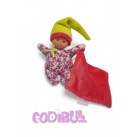 COROLLE Doudou poupée bébé mouchoir rose fleurs Minirêve