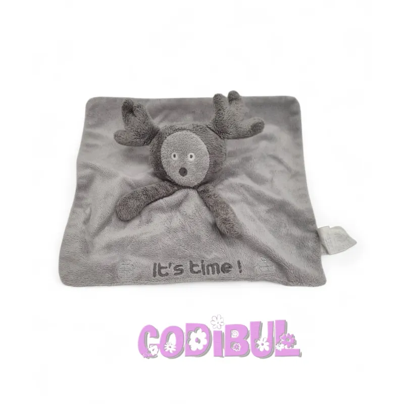 OBAIBI Doudou plat élan cerf renne gris