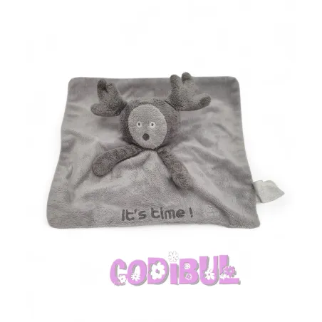 OBAIBI Doudou plat élan cerf renne gris