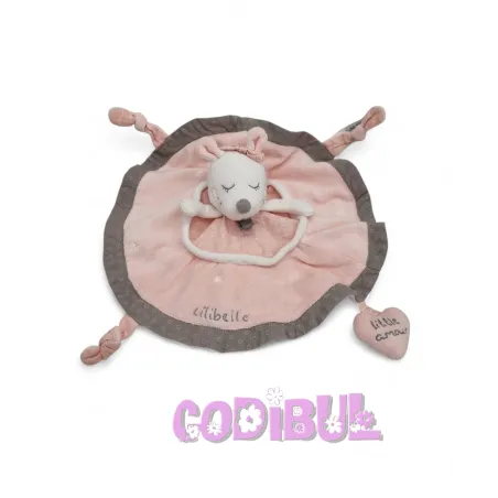 SAUTHON doudou plat rond souris Lilibelle rose