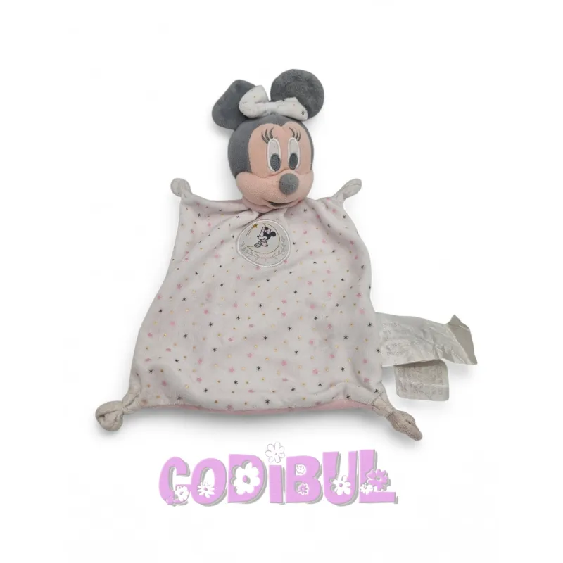 DISNEY SIMBA TOYS Doudou plat Minnie blanc rose étoiles
