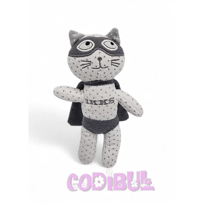 IKKS Doudou chat blanc gris super héros