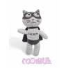 IKKS Doudou chat blanc gris super héros