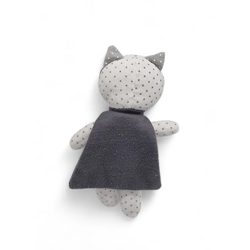 IKKS Doudou chat blanc gris super héros