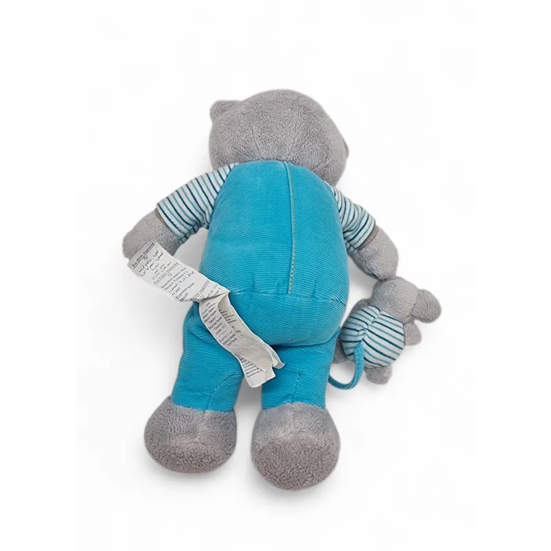 OBAIBI Doudou chat gris salopette bleu