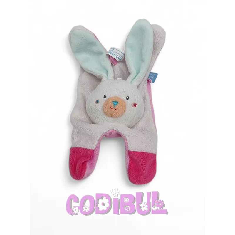 SUCRE D'ORGE doudou plat lapin rose blanc