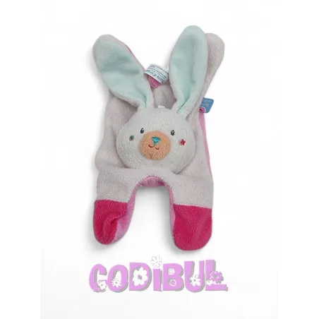 SUCRE D'ORGE doudou plat lapin rose blanc