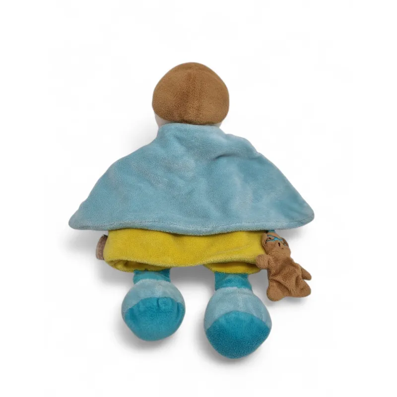 DOUDOU ET COMPAGNIE marionnette super héros garçon bleu vert cape