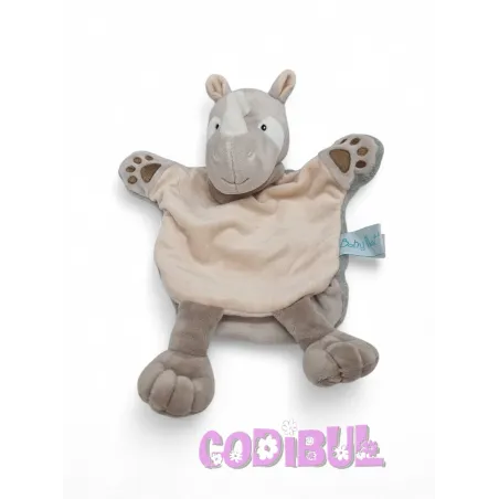 BABY NAT' doudou marionnette rhinocéros gris beige Savane