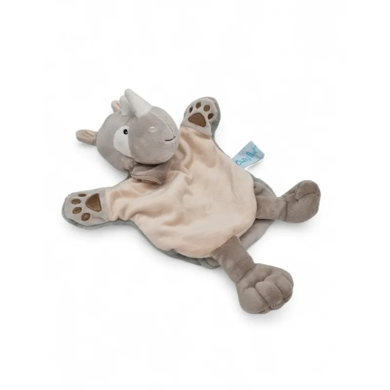 BABY NAT' doudou marionnette rhinocéros gris beige Savane