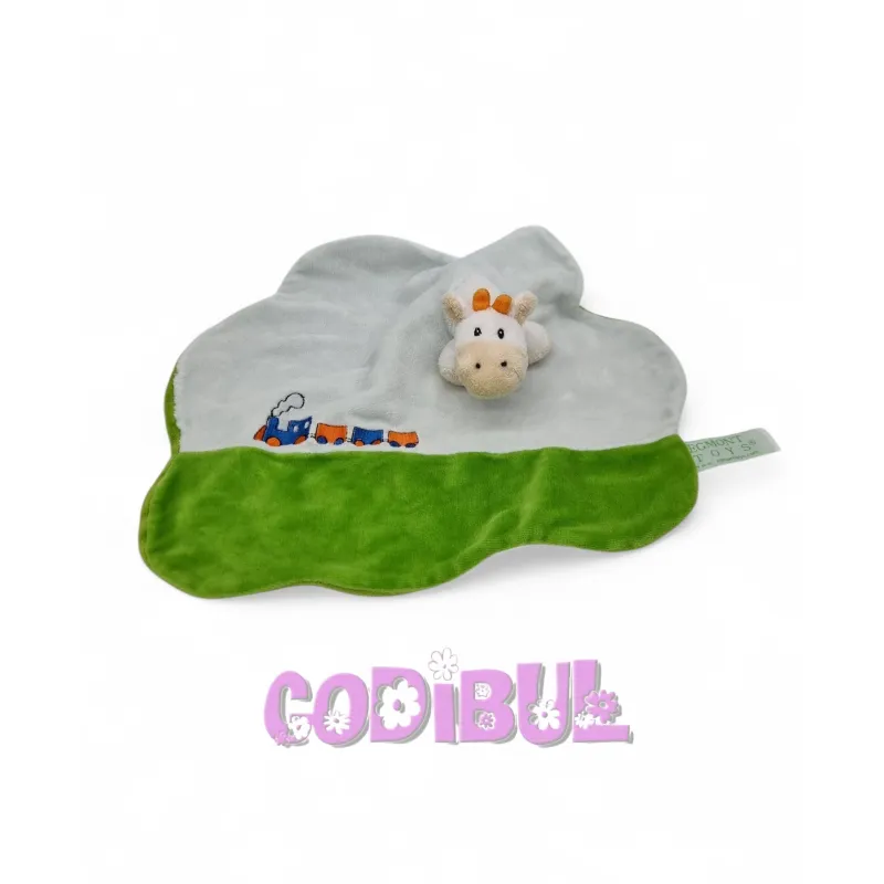 EGMONT TOYS doudou plat vache train blanc vert