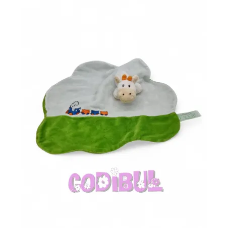 EGMONT TOYS doudou plat vache train blanc vert