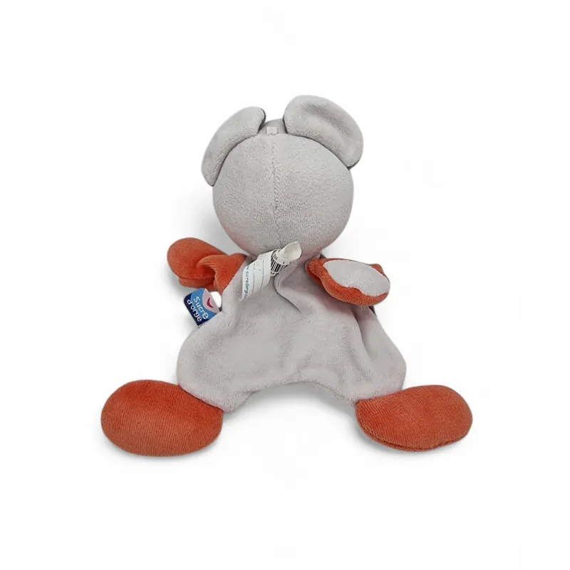 SUCRE D'ORGE doudou plat souris blanche grise orange