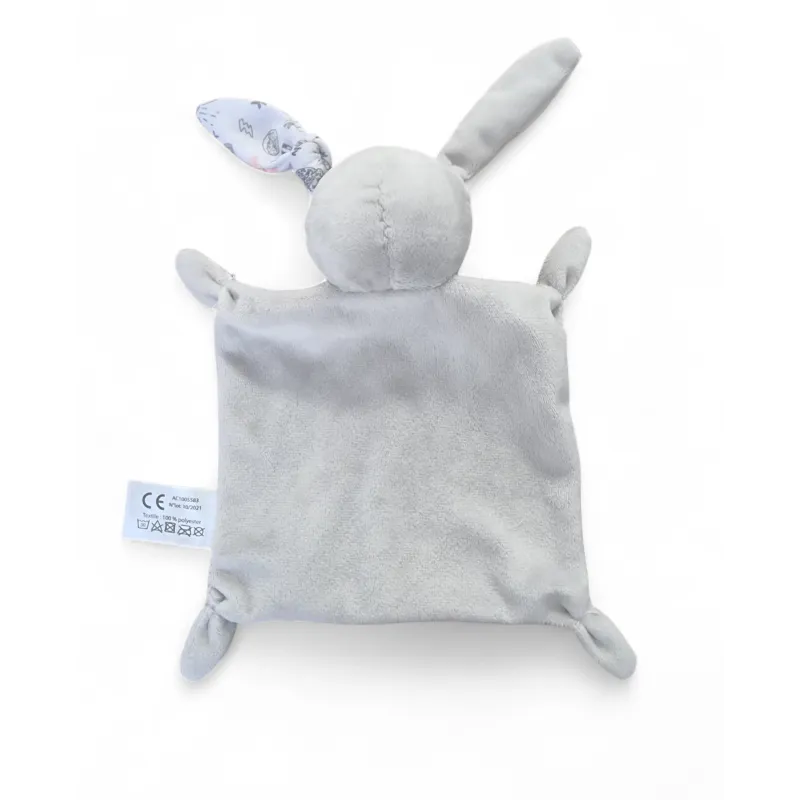 Doudou plat Lapin masqué gris blanc rose so cute IKKS BERDOUES
