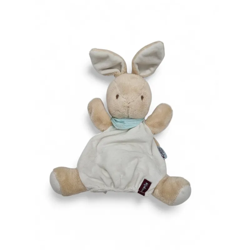 KALOO Doudou marionnette lapin blanc beige foulard bleu LES AMIS