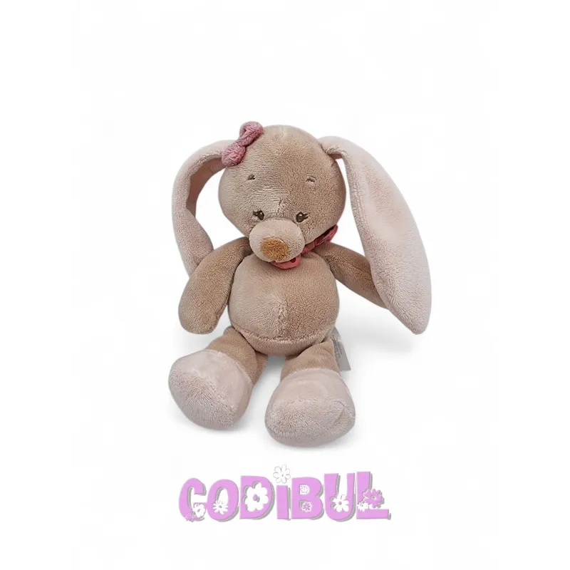 NATTOU Doudou lapin Nina beige rose 22 cm avec grelot