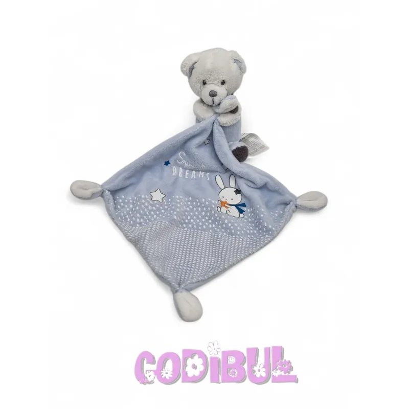 MOTS D'ENFANTS doudou mouchoir ours bleu blanc sweet dream