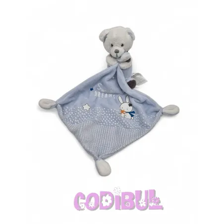 MOTS D'ENFANTS doudou mouchoir ours bleu blanc sweet dream