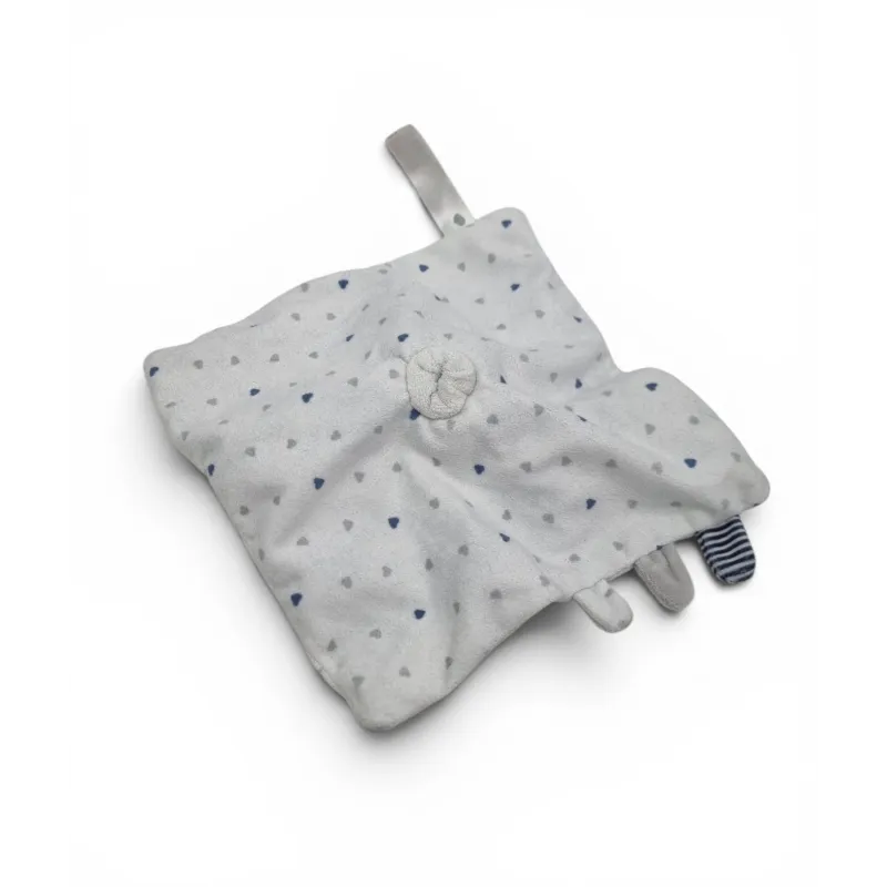OBAIBI Doudou plat lapin bleu blanc gris coeurs