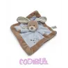 NICOTOY Doudou plat carré lapin beige bleu croix