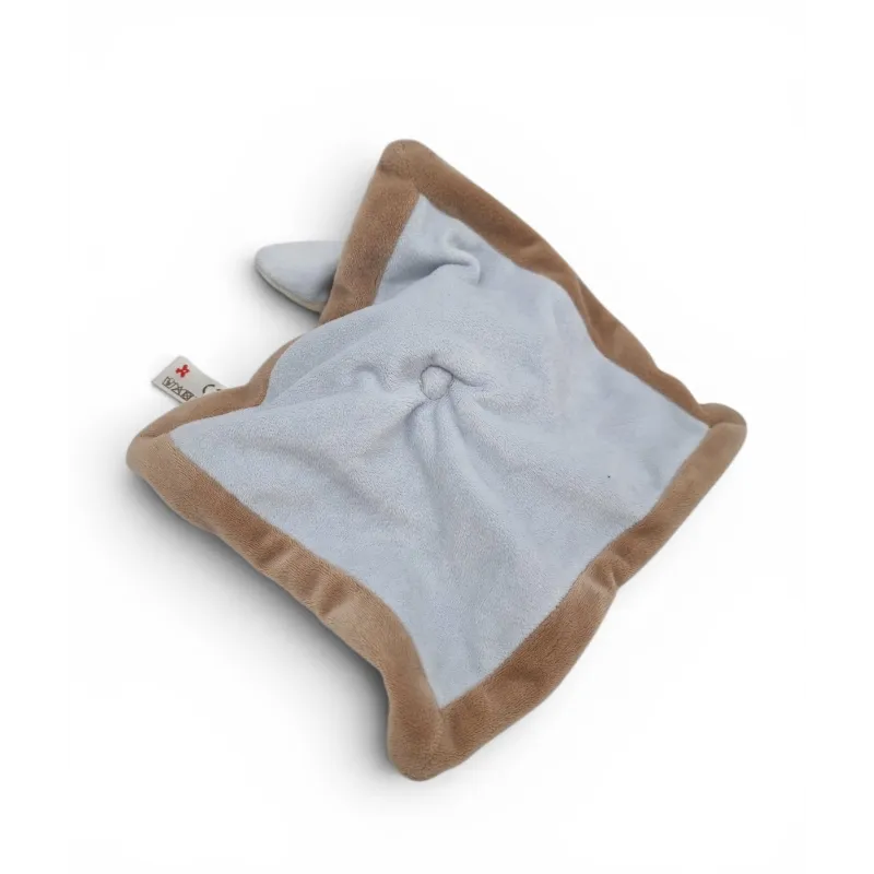NICOTOY Doudou plat carré lapin beige bleu croix