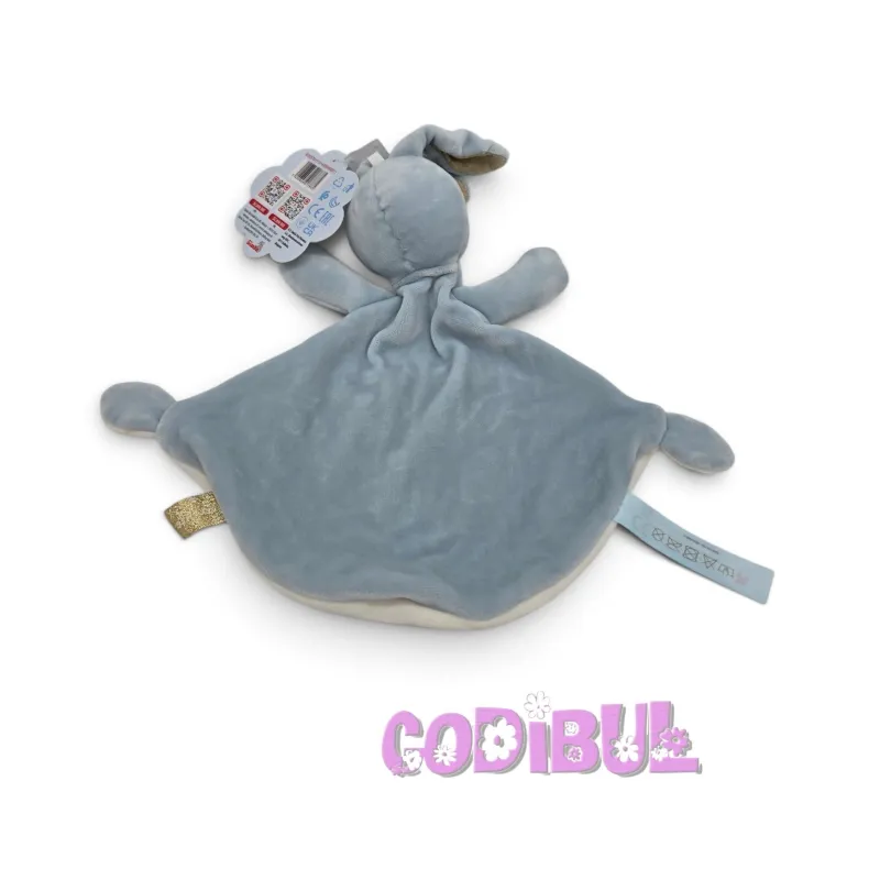 NICOTOY Doudou plat lapin bleu blanc étoiles Sparkle