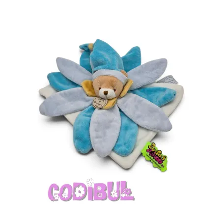 DOUDOU ET COMPAGNIE ours collector bleu blanc pétales